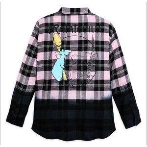 Disney Ratatouille Plaid Button-Up Shirt With Remy Embroidery Size L Pink black